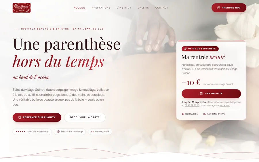 Page d'accueil du site Eva Beauté