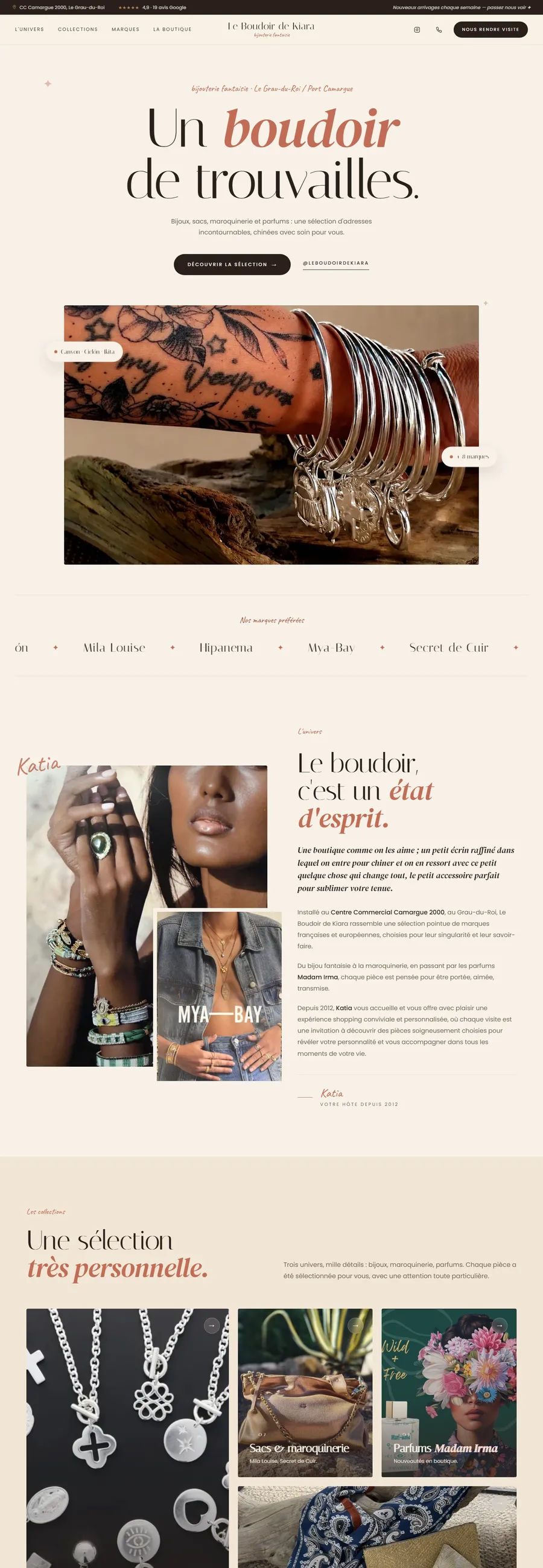 Le site Le Boudoir de Kiara, de haut en bas