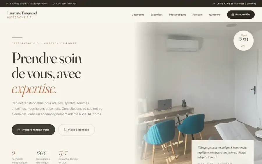 Aperçu du site Lauriane Tanquerel ostéopathe
